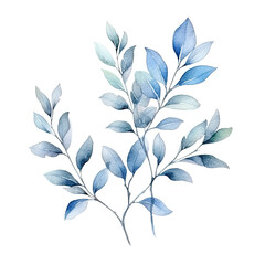 Watercolor leaves and branches illustration transparent background, PNG ,Generative AI