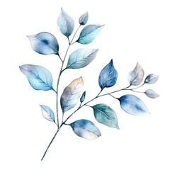 Watercolor leaves and branches illustration transparent background, PNG ,Generative AI