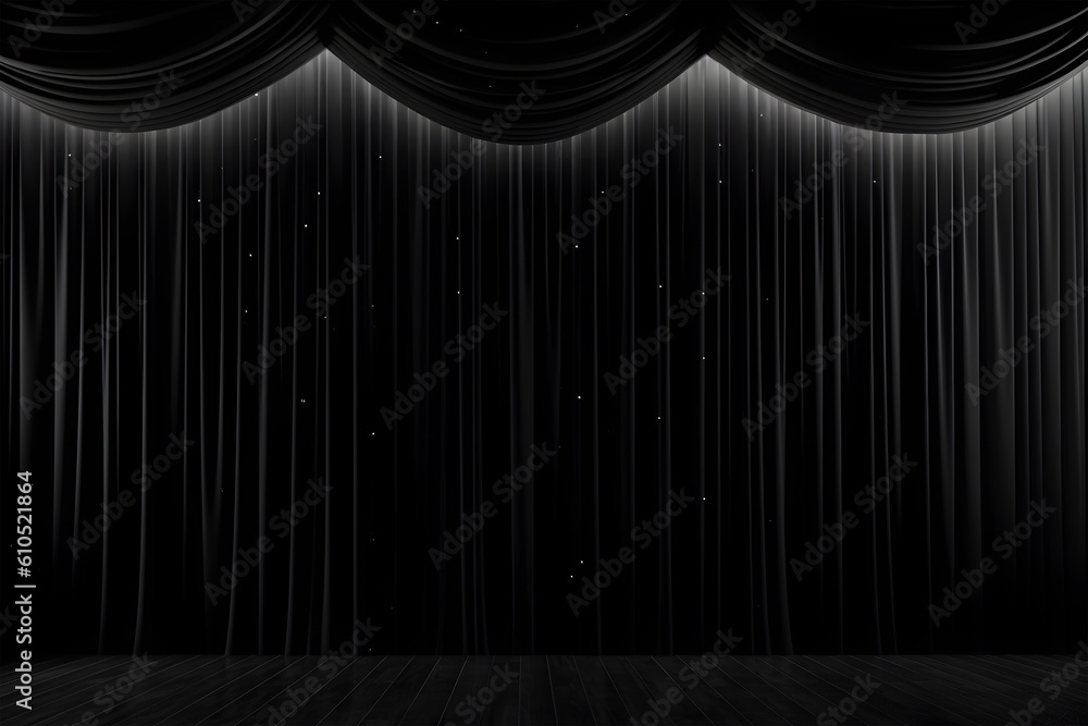 Poster abstract minimal concept. luxury black opening curtain drapes empty wall stage with spotlight. mock 