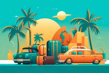 Conceptual illustration on traveling the world, summer holidays and vacation destinations. Generative AI