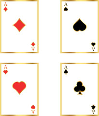 Playing card ace with golden border on transparent background