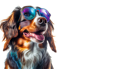 dog wearing cool glasses For summer On transparent background (png), easy for decorating projects.
