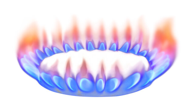 Kitchen gas stove burner with blue flame. Png Transparency