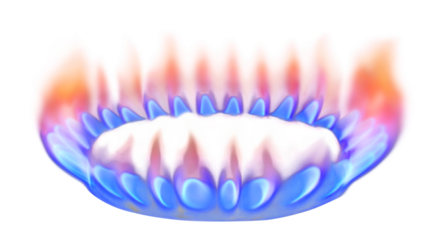 Kitchen gas stove burner with blue flame. Png Transparency