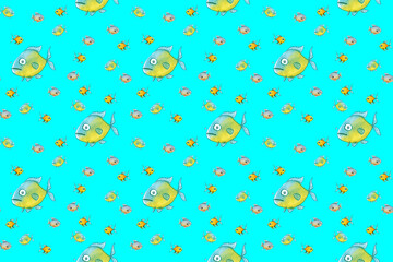 pattern. Set with fish. Sea and river fish. Horizontal image.