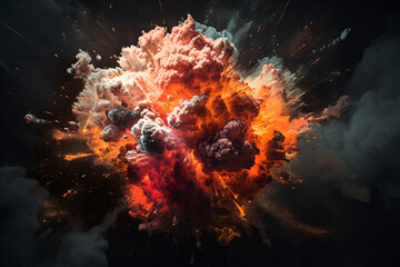 explosion close up on black background. Generative AI - obrazy, fototapety, plakaty