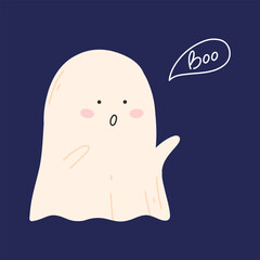 Cute Halloween ghost. Vector illustration. Baby ghost in flat style. Happy Halloween.