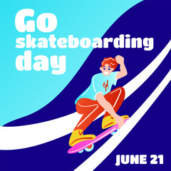 Go skateboarding day. Poster design illustration. Vector illustration. Flat style.