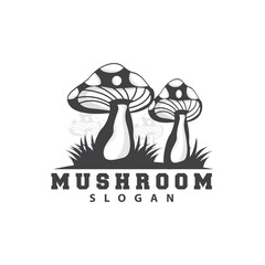 Mushroom Logo, Retro Minimalist Design, Food Vector, Mushroom Plant, Icon Illustration Symbol