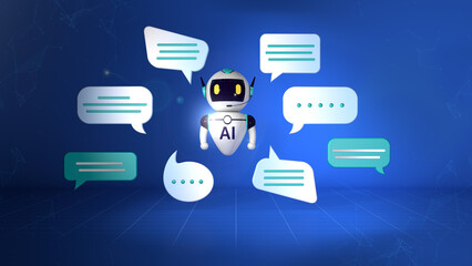 3D Rendering illustration, robot AI assistant chat bot for virtual service