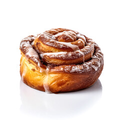 Fototapeta premium Delicious cinnamon rolls buns isolated on white background, generative AI