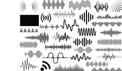 Set of Sound Waves Silhouette - obrazy, fototapety, plakaty