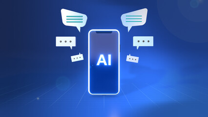 3d rendering illustation , AI or artificial intelligence in smartphone