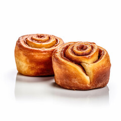 Fototapeta premium Delicious cinnamon rolls buns isolated on white background, generative AI
