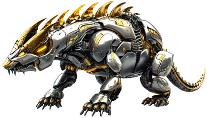 Fototapeta premium Robot beast as mechanical cyber animal isolated on a white background, generative AI technology