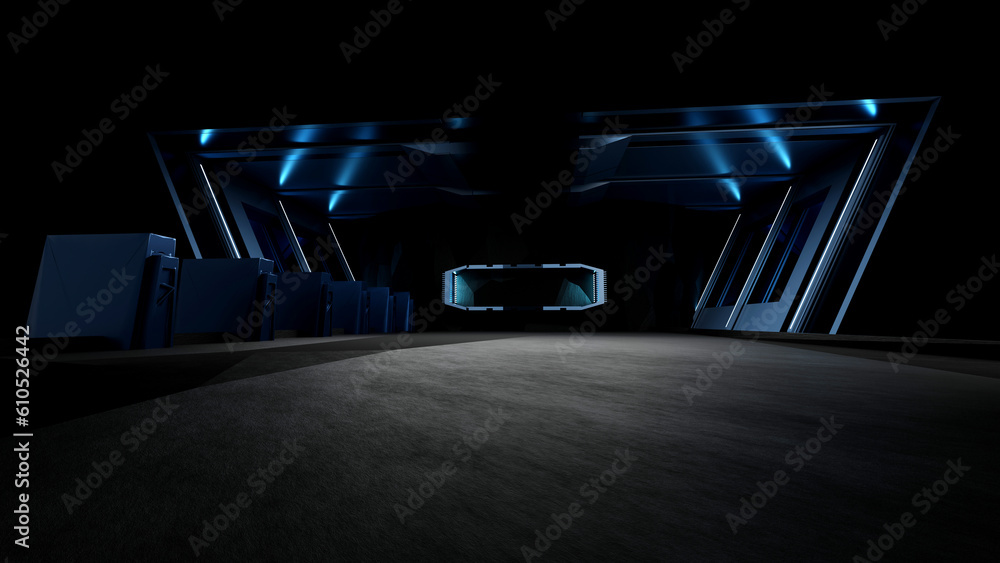 Poster 3d rendering abstract background corridor sci-fi neon smart futuristic room