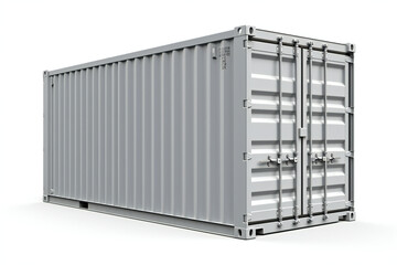 Gray shipping container (cargo container) on white background, Generative AI