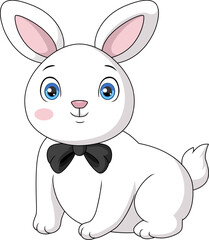 Cute white bunny cartoon with black bow