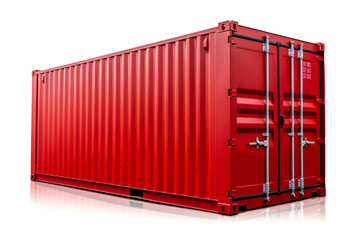 Red shipping container (cargo container) on white background, Generative AI