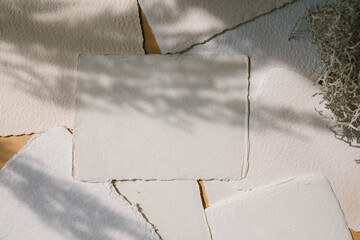 Layout of handmade deckle edge paper mockups with overlay shadows. 