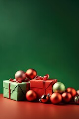 gift boxes on green background, created by generative AI