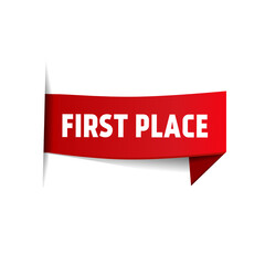 First place award icon. First award winner badge guarantee winning prize ribbon symbol medal icon.