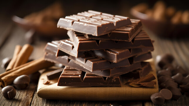 Artisan pure milk chocolate bar looking deliciously tempting, generative ai