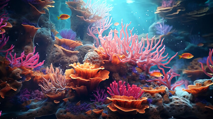 Naklejka na ściany i meble Illustration of tropical coral reef - Generative AI