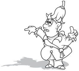 Drawing of a Stick Figure in a Costume with a Bellflower Hat