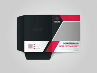 Cryptocurrency presentation folder, brochure, catalogue, layout for placement of photos and text, creative modern design of geometric elements presentation folder.