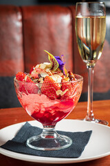 strawberries with ice cream and fizz