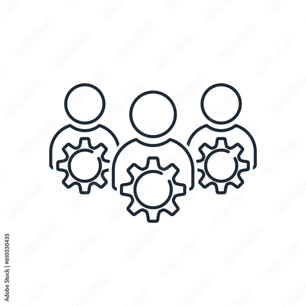 Poster engineering analyst team. professional working data analysts, consultation. vector linear icon isola