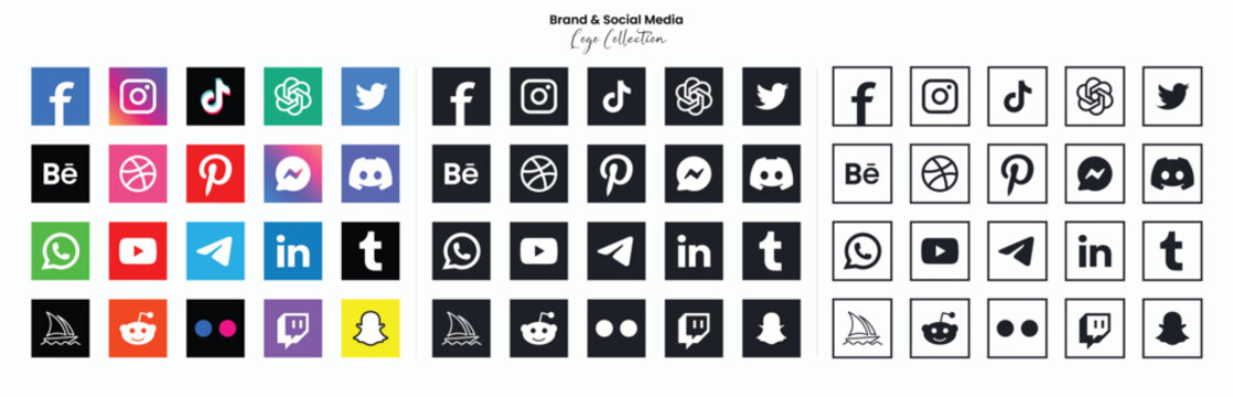 Popular social network symbols, social media logo icons collection