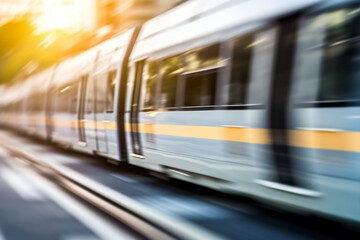 Fototapeta na wymiar Blur background of tram-train one type of light rail vehicle
