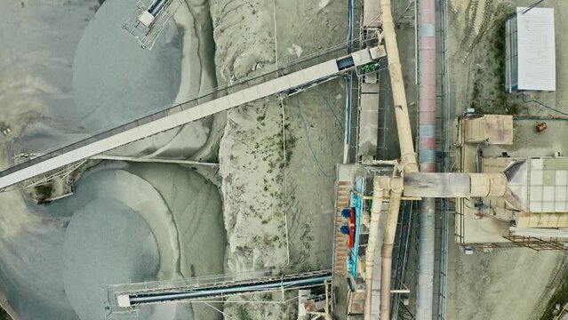 Top Down View Of Conveyor Belts In Mine - aerial drone