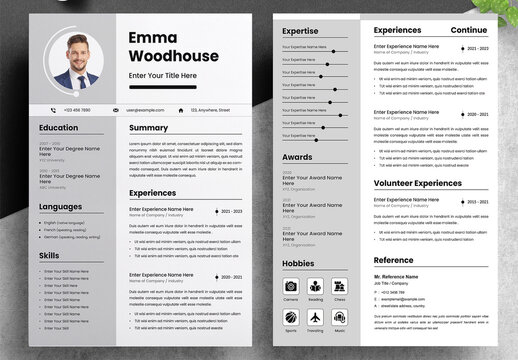 Resume Layout with Black and White