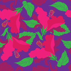 Hibiskus flower flat modern illustration seamless pattern. Vector illustration. Fashion surface design © Chakraborty