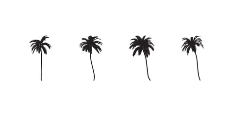Fototapeta premium Black palm trees set isolated on white background. Palm silhouettes. Design of palm trees for posters, banners and promotional items. Vector illustration.