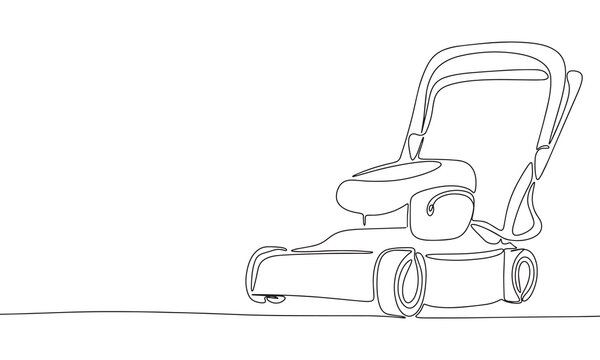 recommend clip art: Lawn mower. One line continuous Lawn mower isolated on white background. Line art, outline, vector illustration.