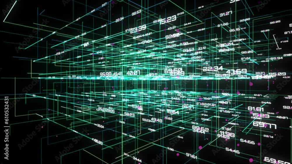 Poster big data, tech and digital transformation of numbers, code or global networking, programming or data