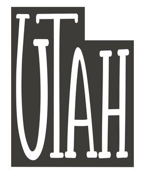 Utah. Vector silhouette state. Utah map with text script. Vector outline Isolated illustratuon on a white background. Utah shape state map for poster, banner, t-shirt, tee.
