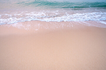 White foam and brown sand. at the sea of Thailand, Empty sea floor and beach with copy space