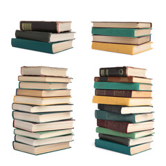 Set of stacked books isolated on white