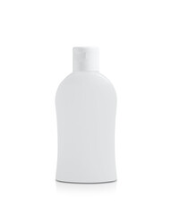 Bottle with cosmetic product on white background