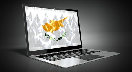 Cyprus - country flag and hackers on laptop screen - cyber attack concept