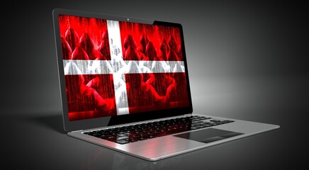 Denmark - country flag and hackers on laptop screen - cyber attack concept