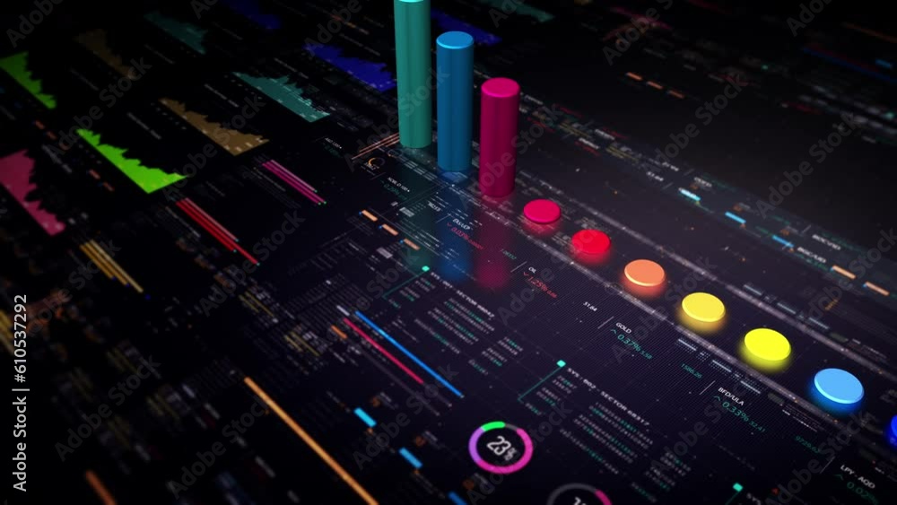 Poster business stock market, trading, info graphic with animated graphs, charts and data numbers insight a