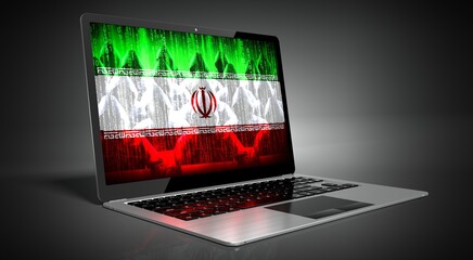 Iran - country flag and hackers on laptop screen - cyber attack concept