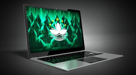 Macau - country flag and hackers on laptop screen - cyber attack concept