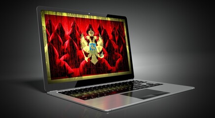 Montenegro - country flag and hackers on laptop screen - cyber attack concept